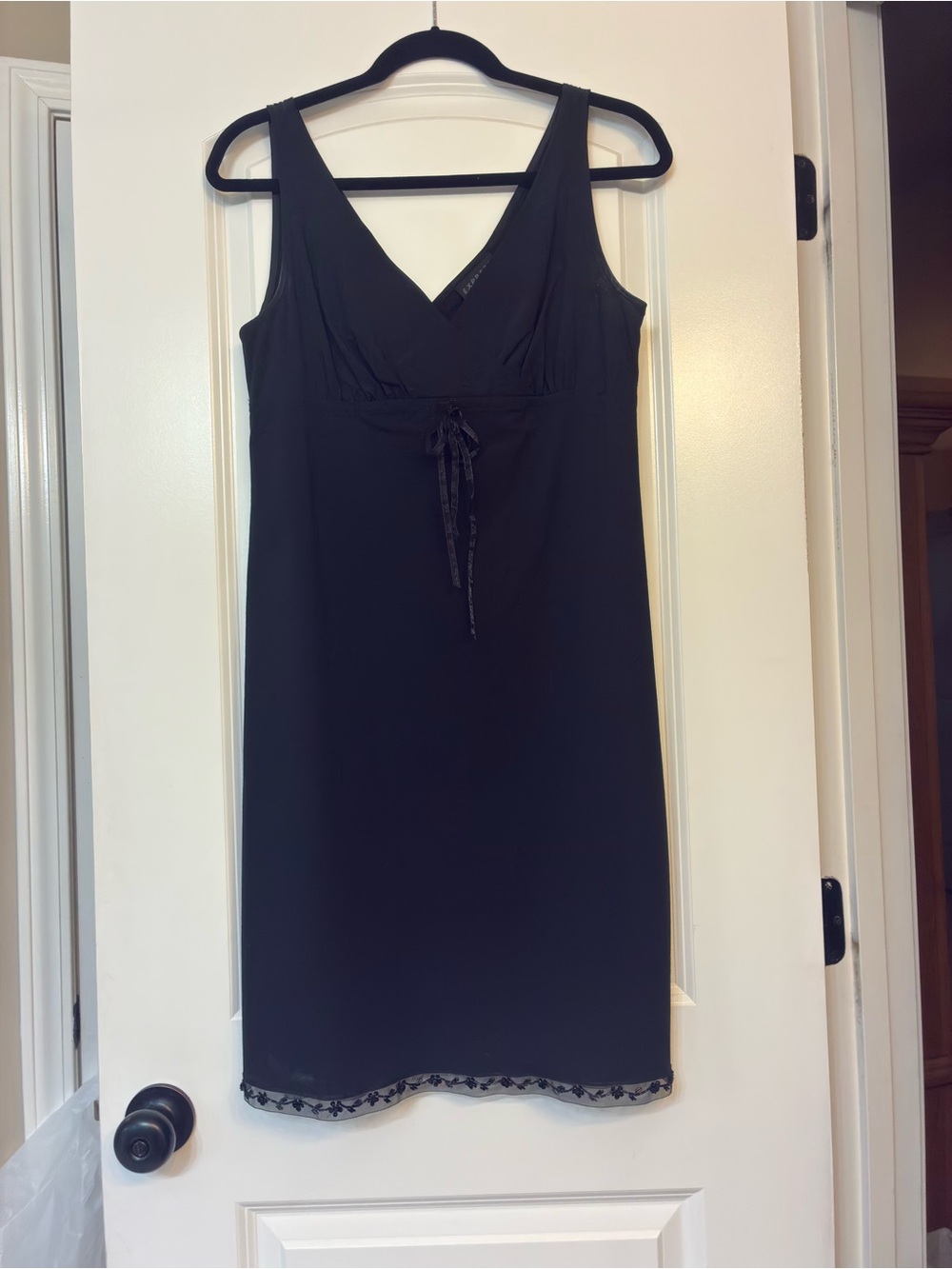 Express Black Stretch V-Neck Dress with Tie Waist